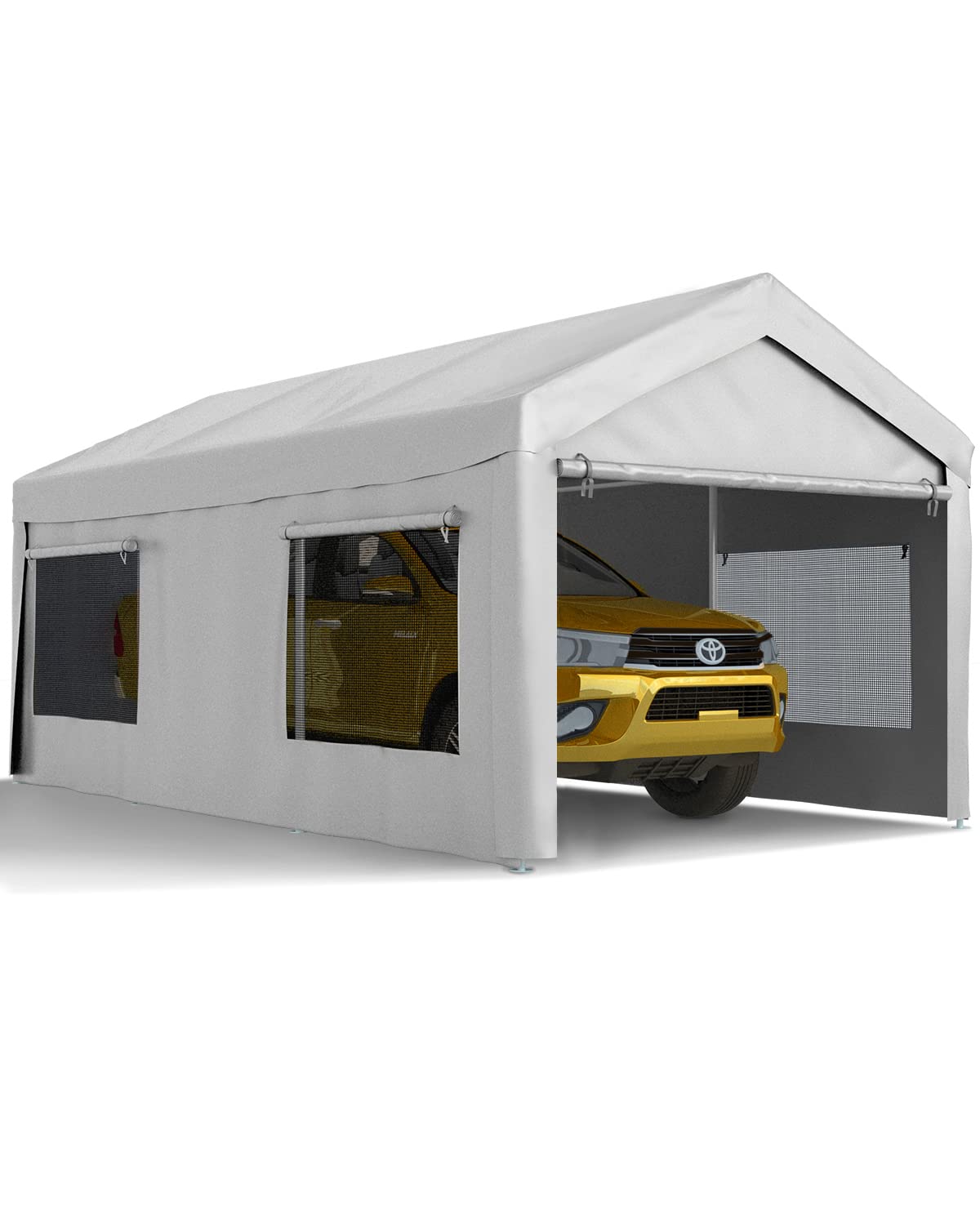 Quictent 13'X20' Heavy Duty Carport Car Canopy Galvanized Car Port Garage Outdoor Carport Canopy Boat Shelter with Reinforced Ground Bars-White