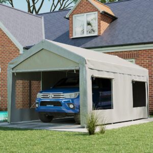 Quictent 13'X20' Heavy Duty Carport Car Canopy Galvanized Car Port Garage Outdoor Carport Canopy Boat Shelter with Reinforced Ground Bars-White