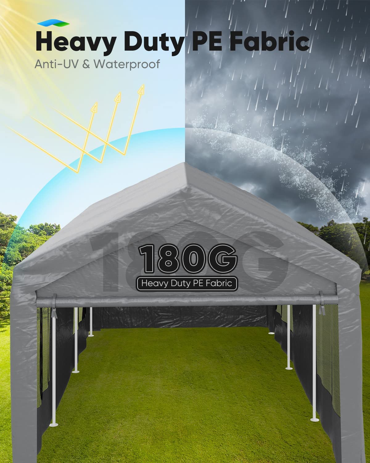 Quictent 13'X20' Heavy Duty Carport Car Canopy Galvanized Car Port Garage Outdoor Carport Canopy Boat Shelter with Reinforced Ground Bars-White