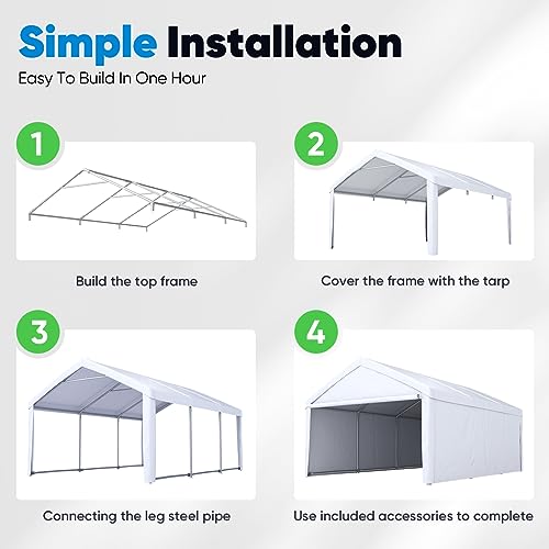 Quictent 13ftx20ft Carport Heavy Duty Car Canopy Galvanized Car Shelter with Reinforced Ground Bars