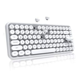 nacodex 308i wireless bluetooth keyboard, compact 84 keys retro round keycaps mini keyboard, portable computer keyboard with quiet chocolate keys for windows/ios/android (white)