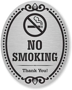 smartsign premium no smoking thank you sign for business & home, 10 year warranty | 4" x 5" aluminum metal with adhesive backing/sticker, peel-off or use pre-punched holes, silver black