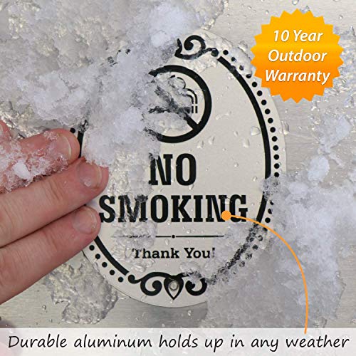 SmartSign Premium No Smoking Thank You Sign for Business & Home, 10 Year Warranty | 4" x 5" Aluminum Metal with Adhesive Backing/Sticker, Peel-Off or Use Pre-Punched Holes, Silver Black