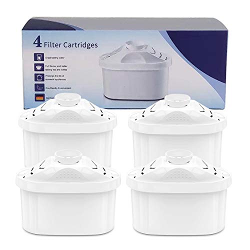 4-Pack Water Filters Replacement Universal Cartridges with Multistage Filtration System, Removes Chlorine, Fluoride, Dirt, and Harmful Metals, Compatible with Most Brands of Water Filter Pitcher