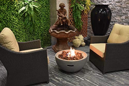 Modeno Nantucket Outdoor Fire Pit Table 27 Inches Round Firepit Concrete Patio Heater Electronic Ignition Backyard Fireplace Cover Lava Rock Included Natural Gas