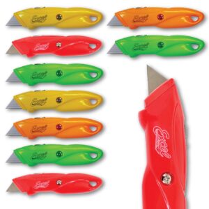 excel blade box cutters retractable pack - 10 pc box cutters bulk pack - retracting box cutter - assorted box cutters for cutting boxes, cartons, cardboard and more - assorted colors
