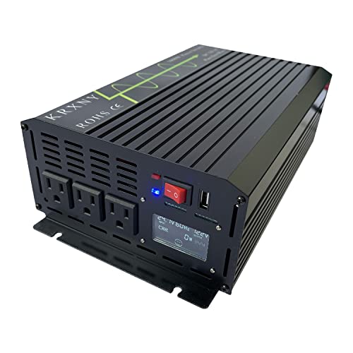 KRXNY 1000W Power Inverter Pure Sine Wave 24V DC to 120V AC 60HZ with USB LCD Display for Car/Off Grid Solar