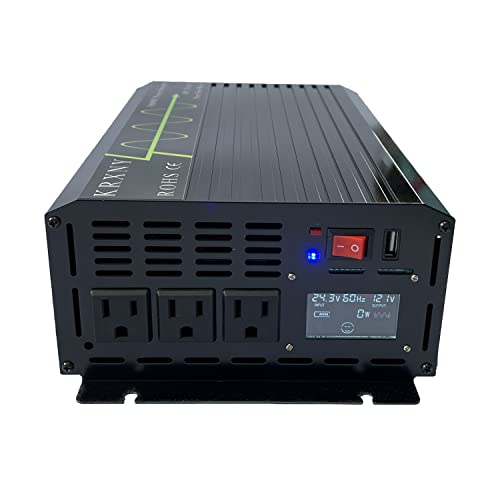 KRXNY 1000W Power Inverter Pure Sine Wave 24V DC to 120V AC 60HZ with USB LCD Display for Car/Off Grid Solar