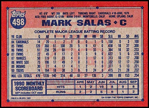 Baseball MLB 1991 Topps #498 Mark Salas #498 NM Tigers