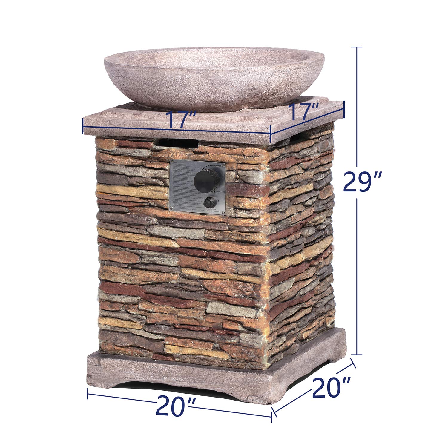 SUNBURY Outdoor Propane Fire Pit, Gas Fire Pit for Outside Patio, Outdoor Fire Table Fire Column 40,000 BTU w Lava Rocks, Waterproof Cover