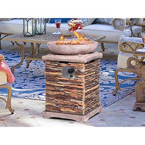 SUNBURY Outdoor Propane Fire Pit, Gas Fire Pit for Outside Patio, Outdoor Fire Table Fire Column 40,000 BTU w Lava Rocks, Waterproof Cover