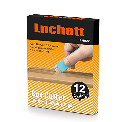 Lnchett Box Cutter, 12-Pack Retractable Cardboard Mini Box Cutter for Packages, Boxes and Paper, All Metal Tough Sheath, Functional Basic Cutter with Case, Lock Ball Design