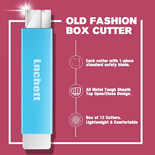 Lnchett Box Cutter, 12-Pack Retractable Cardboard Mini Box Cutter for Packages, Boxes and Paper, All Metal Tough Sheath, Functional Basic Cutter with Case, Lock Ball Design