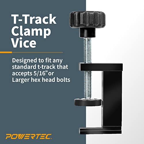 POWERTEC 71439 T-Track Clamp Vice | Hold Down Clamps for T-Tracks Accepting 5/16” or Larger hex head Bolts – 2 Pack