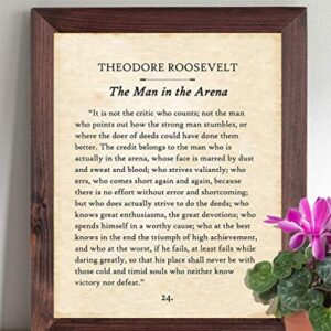 The Man In The Arena by Theodore Roosevelt - 11x14 Unframed Typography Book Page Print - Great Inspirational Gift and Men's Wall Decor for History Buffs