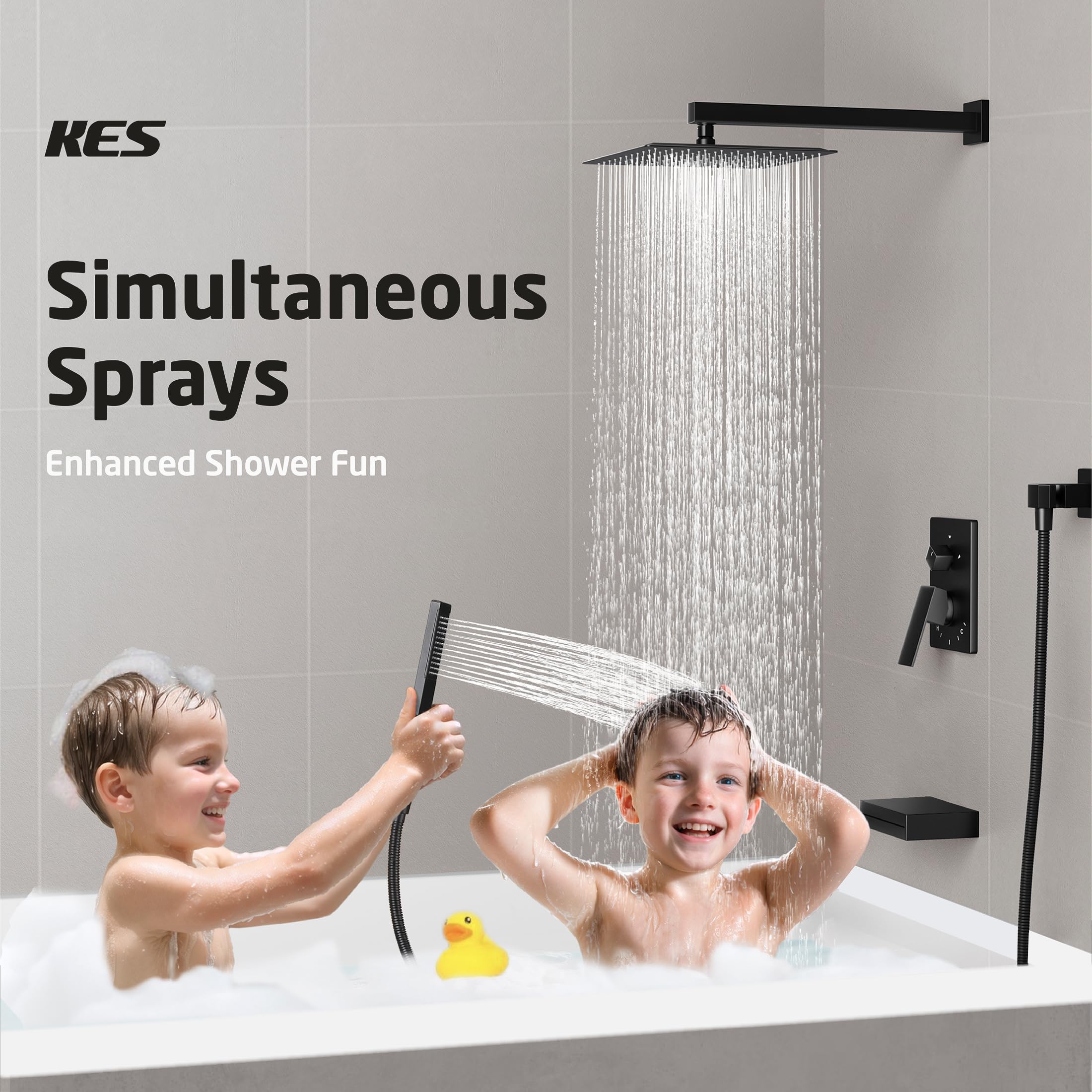 KES Shower System with Tub Spout Bath Shower Faucet Set Complete 10 Inch Rain Shower with Handheld Spray Pressure Balance Black, XB6305-BK