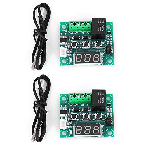 W1209 DC 12V Digital Temperature Controller Module - 2 PCS Electronic Thermostat Controller with Waterproof Sensor for Precise Temperature Control