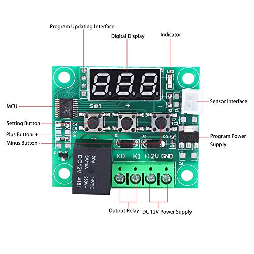 W1209 DC 12V Digital Temperature Controller Module - 2 PCS Electronic Thermostat Controller with Waterproof Sensor for Precise Temperature Control