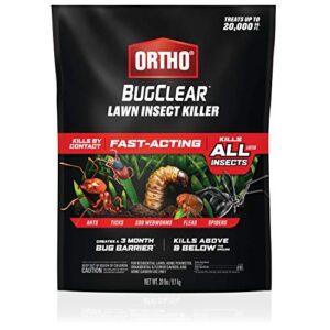 ortho bugclear lawn insect killer - kills ants, ticks, armyworms, sod webworms, fleas and spiders in your yard, fast-acting, kills by contact above and below the ground, 20 lb.