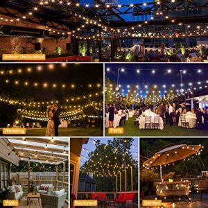 Mlambert 3-Color in 1 Dimmable Solar String Lights Outdoor,48ft LED Patio String Lights with Remotes,15 Hanging Sockets,Waterproof Shatterproof,Warm White Daylight White Lights for Backyard,Garden