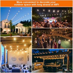 Mlambert 3-Color in 1 Dimmable Solar String Lights Outdoor,48ft LED Patio String Lights with Remotes,15 Hanging Sockets,Waterproof Shatterproof,Warm White Daylight White Lights for Backyard,Garden