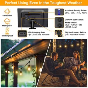 Mlambert 3-Color in 1 Dimmable Solar String Lights Outdoor,48ft LED Patio String Lights with Remotes,15 Hanging Sockets,Waterproof Shatterproof,Warm White Daylight White Lights for Backyard,Garden