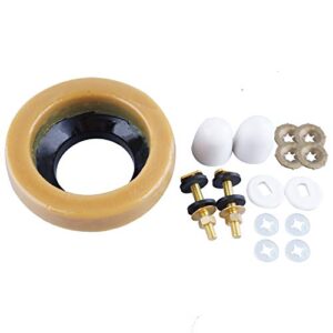 hibbent toilet wax ring kit, toilet bowl wax ring with brass closet bolts, bolt caps, pe flange and extra retainers, thick wax ring gasket for toilet bowl- gas, odor and watertight seal