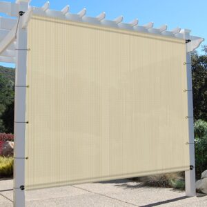 windscreen4less 8’ x 16’ universal replacement shade cover canopy for pergola patio porch privacy shade screen panel with grommets on 2 sides includes weighted rods breathable uv block beige tan