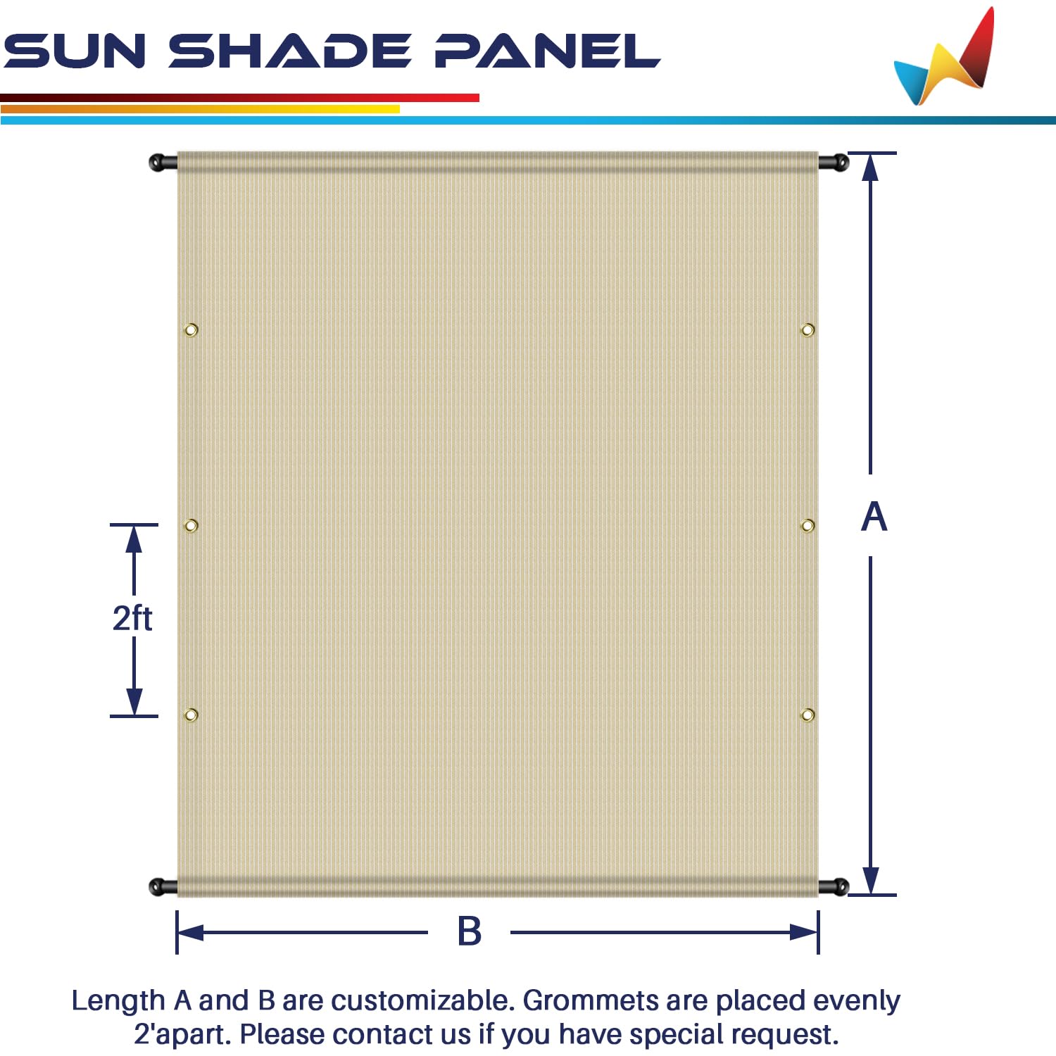 Windscreen4less 8’ x 16’ Universal Replacement Shade Cover Canopy for Pergola Patio Porch Privacy Shade Screen Panel with Grommets on 2 Sides Includes Weighted Rods Breathable UV Block Beige Tan