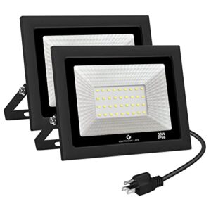 glorious-lite led flood lights outdoor, 50w 5000lm outside led work light with plug, 6000k daylight white, ip66 waterproof portable spot security lights for garage, yard, garden, playground(2 pack)