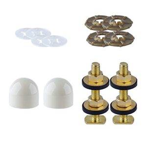 Hibbent Toilet Floor Bolts and Caps Set, Universal Toilet Bowl to Floor Bolts Solid Brass, Including 2 Brass Bolts, 4 Bolt Caps with Nuts/Washers Toilet Bolts Heavy Duty Bolts Closet Bolt Set