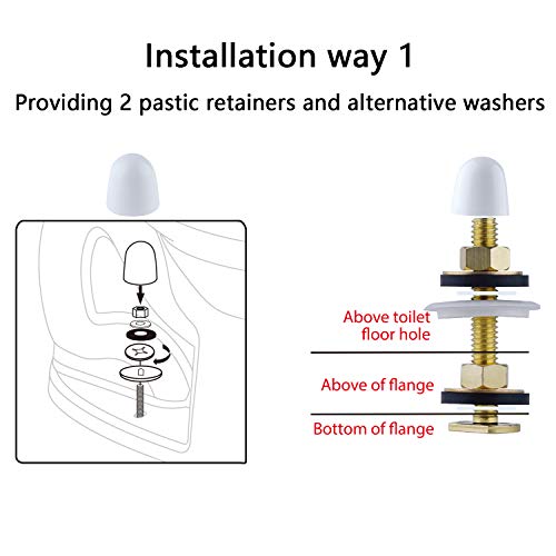 Hibbent Toilet Floor Bolts and Caps Set, Universal Toilet Bowl to Floor Bolts Solid Brass, Including 2 Brass Bolts, 4 Bolt Caps with Nuts/Washers Toilet Bolts Heavy Duty Bolts Closet Bolt Set