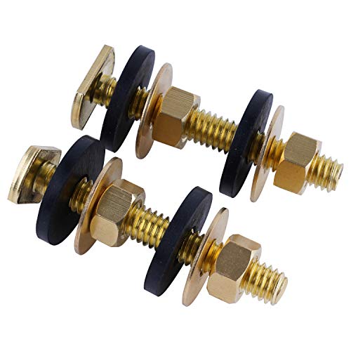 Hibbent Toilet Floor Bolts and Caps Set, Universal Toilet Bowl to Floor Bolts Solid Brass, Including 2 Brass Bolts, 4 Bolt Caps with Nuts/Washers Toilet Bolts Heavy Duty Bolts Closet Bolt Set