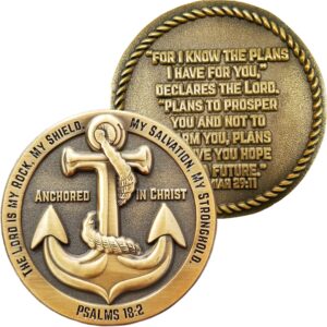 anchored in christ, the lord is my rock, i know the plans i have for you, antique gold plated challenge coin, jeremiah 29:11 graduation gift