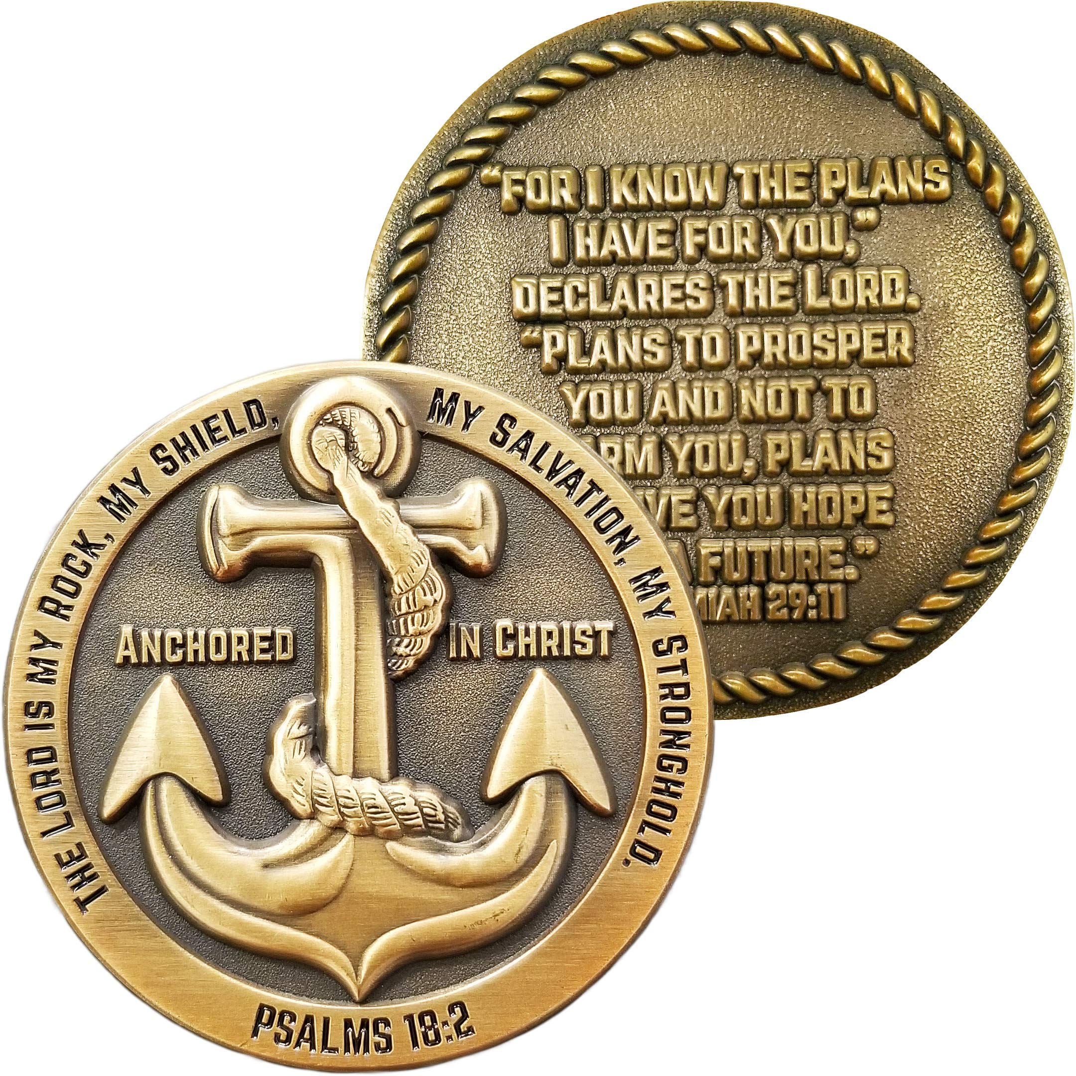 Anchored in Christ, The Lord is My Rock, I Know The Plans I Have for You, Antique Gold Plated Challenge Coin, Jeremiah 29:11 Graduation Gift