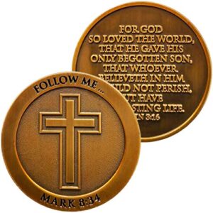 john 3:16 coin, for god so loved the world bible verse challenge coin, memory verse pass along handout for bible study and sunday school, cross coin pocket token, religious gift