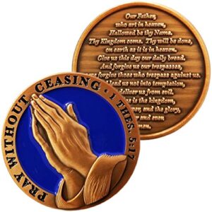 the lord's prayer and pray without ceasing, antique gold-color plated challenge coin, our father who art in heaven matthew 6:9-13 gift