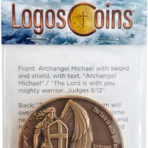 Archangel Saint Michael, Antique Gold-Color Plated Challenge Protection Coin, The Lord is with You Mighty Warrior, Judges 6:12 and No Harm Will Overtake You, Psalm 91 Gift