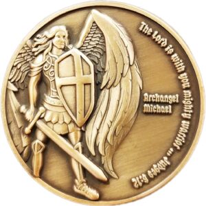 Archangel Saint Michael, Antique Gold-Color Plated Challenge Protection Coin, The Lord is with You Mighty Warrior, Judges 6:12 and No Harm Will Overtake You, Psalm 91 Gift