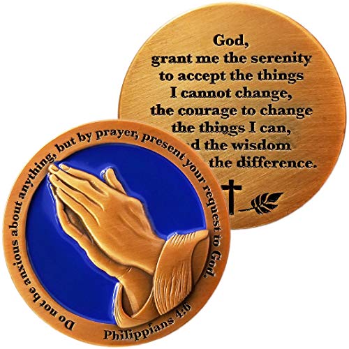 Serenity Prayer and Do Not Be Anxious About Anything, Antique Gold-Color Plated Challenge Coin, Philippians 4:6 Gift