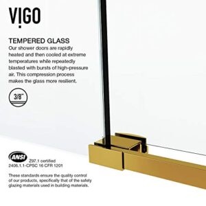 VIGO Adjustable 56-60" W x 74" H Elan Frameless Sliding Shower Door with Clear Tempered Glass, Reversible Handle in Matte Brushed Gold