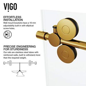 VIGO Adjustable 56-60" W x 74" H Elan Frameless Sliding Shower Door with Clear Tempered Glass, Reversible Handle in Matte Brushed Gold
