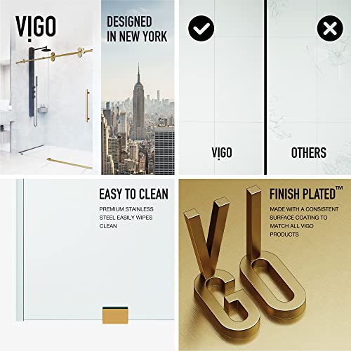 VIGO Adjustable 56-60" W x 74" H Elan Frameless Sliding Shower Door with Clear Tempered Glass, Reversible Handle in Matte Brushed Gold