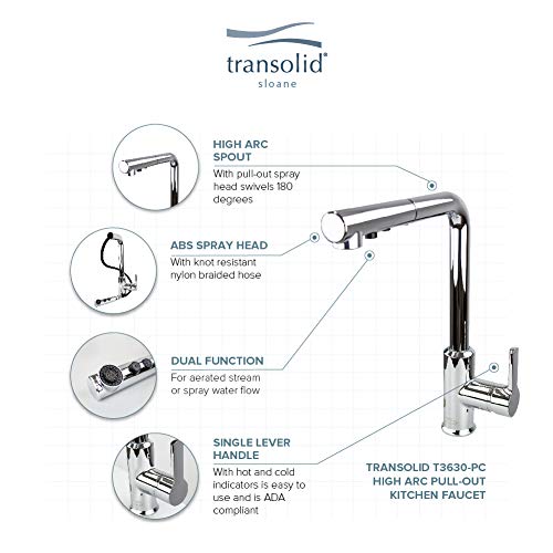 Transolid T3630-PC Sloane Pull-Down Kitchen Faucet, Polished Chrome