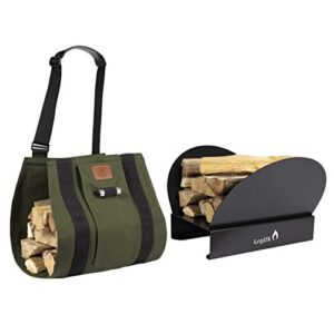logox fireside bundle, woodox sling ergonomic firewood carrier & hearth bin firewood rack, bundle pack