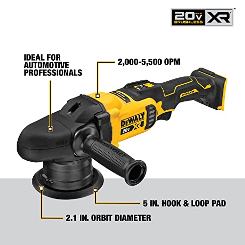 DEWALT 20V MAX* XR Cordless Polisher Kit, Variable-Speed, Random Orbit, 5-Inch (DCM848P2)