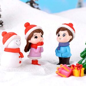 Jiecikou Lovely Snowman Model Miniature Figurine DIY Bonsai Xmas Landscape Fairy Garden Decor Blue Couple Yellow Snowman