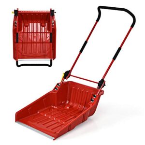 goplus snow scoop, 26" x 24" folding snow shovel, sleigh shovel with u-handle & wheels for backyard walkways driveway, no assembly needed (red)