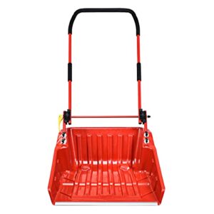 Goplus Snow Scoop, 26" x 24" Folding Snow Shovel, Sleigh Shovel with U-Handle & Wheels for Backyard Walkways Driveway, No Assembly Needed (Red)