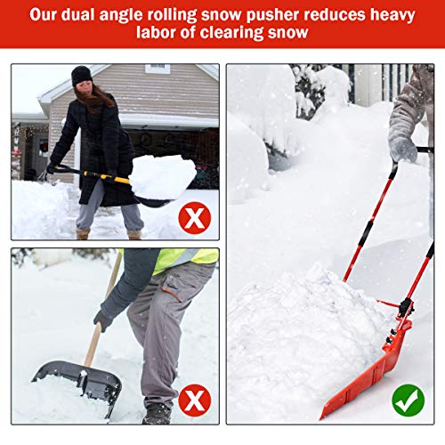 Goplus Snow Scoop, 26" x 24" Folding Snow Shovel, Sleigh Shovel with U-Handle & Wheels for Backyard Walkways Driveway, No Assembly Needed (Red)
